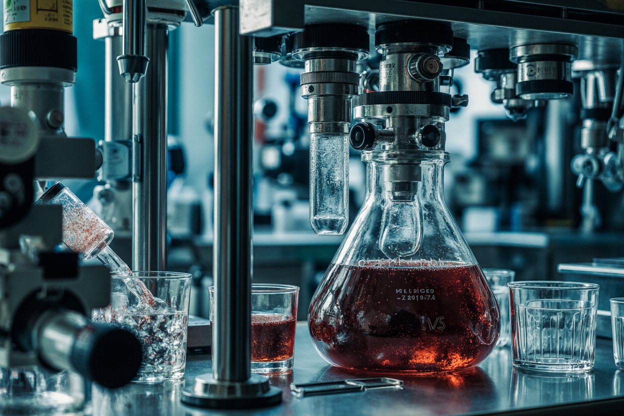 Medical equipment stands on a table against the background of the laboratory
