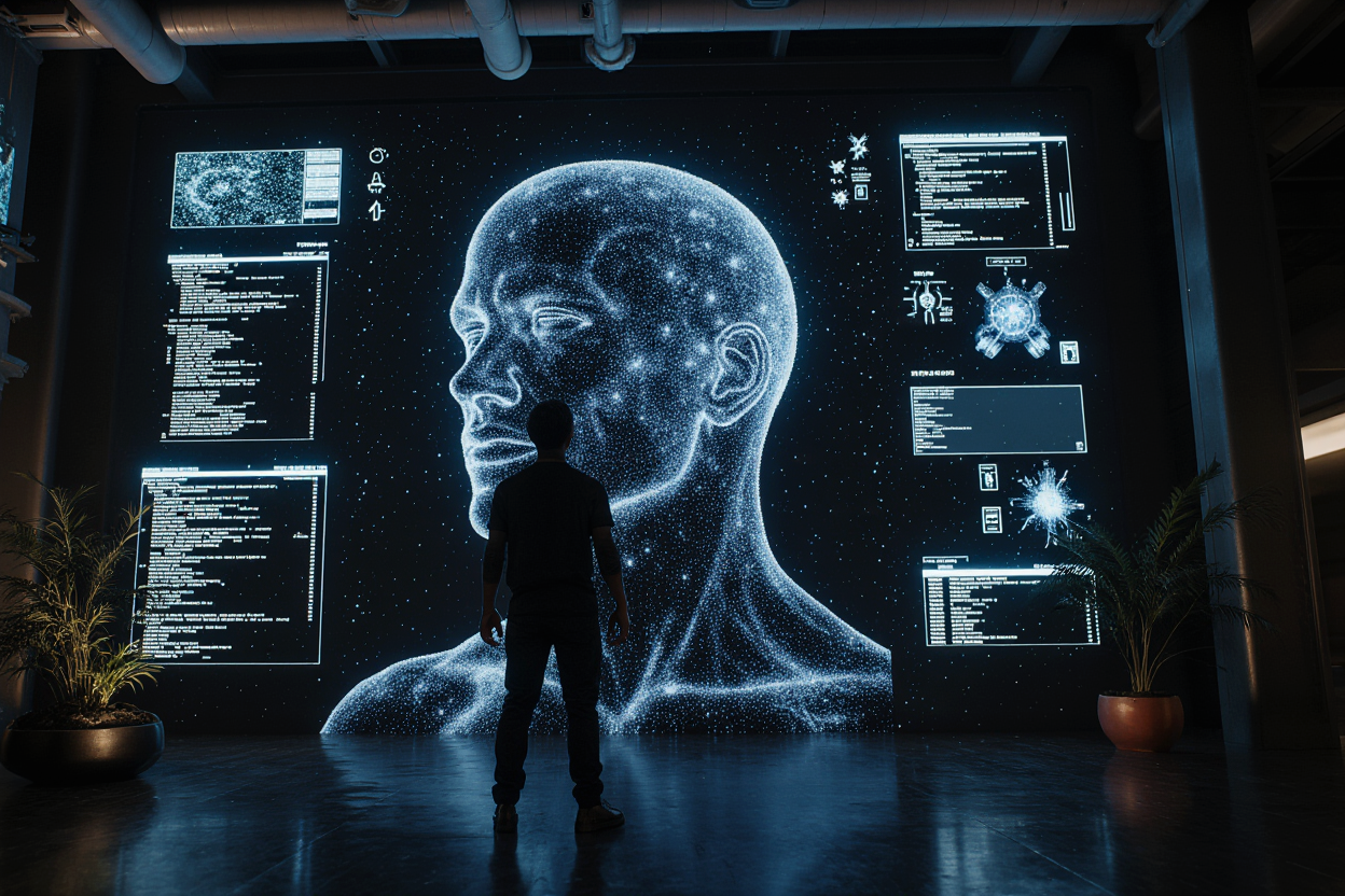 A person is watching a presentation on future trends in medical devices on a big screen